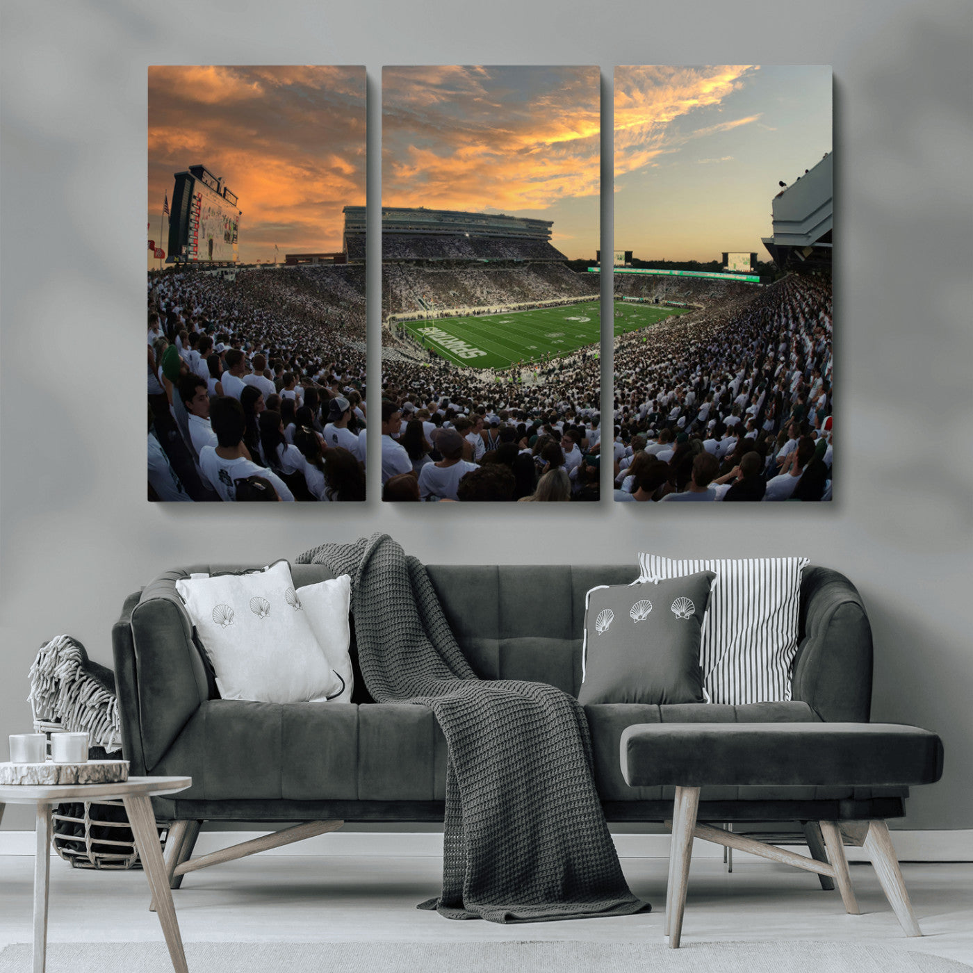 MGV-CV-48X32-3P - Michigan State Spartans Football Team Print - East Lansing Spartan Stadium Wall Art Canvas Print