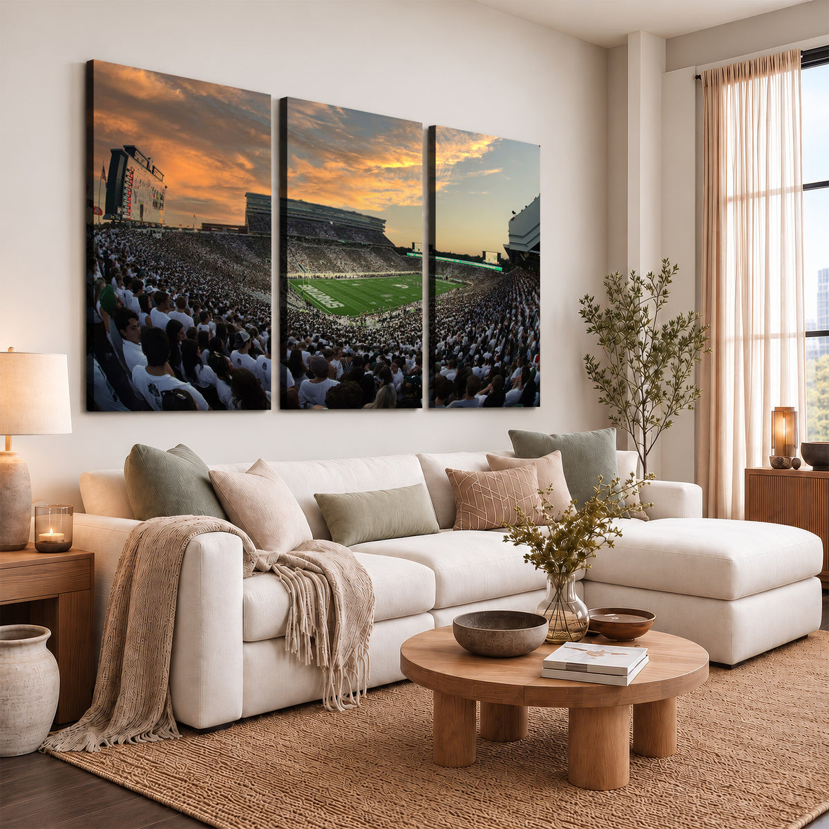99155-PAN-FL-20X10 - Michigan State Spartans Football Team Print - East Lansing Spartan Stadium Wall Art Canvas Print