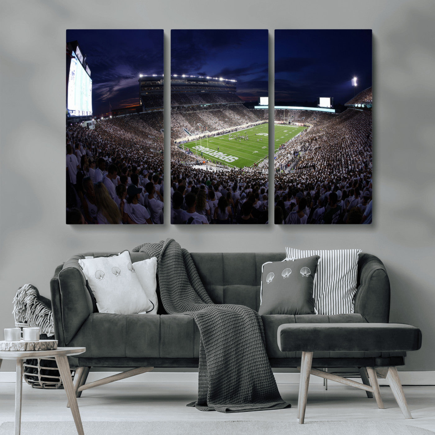 MGV-CV-48X32-3P - Michigan State Spartans Canvas, Framed Football Team Print - East Lansing Spartan Stadium Wall Art