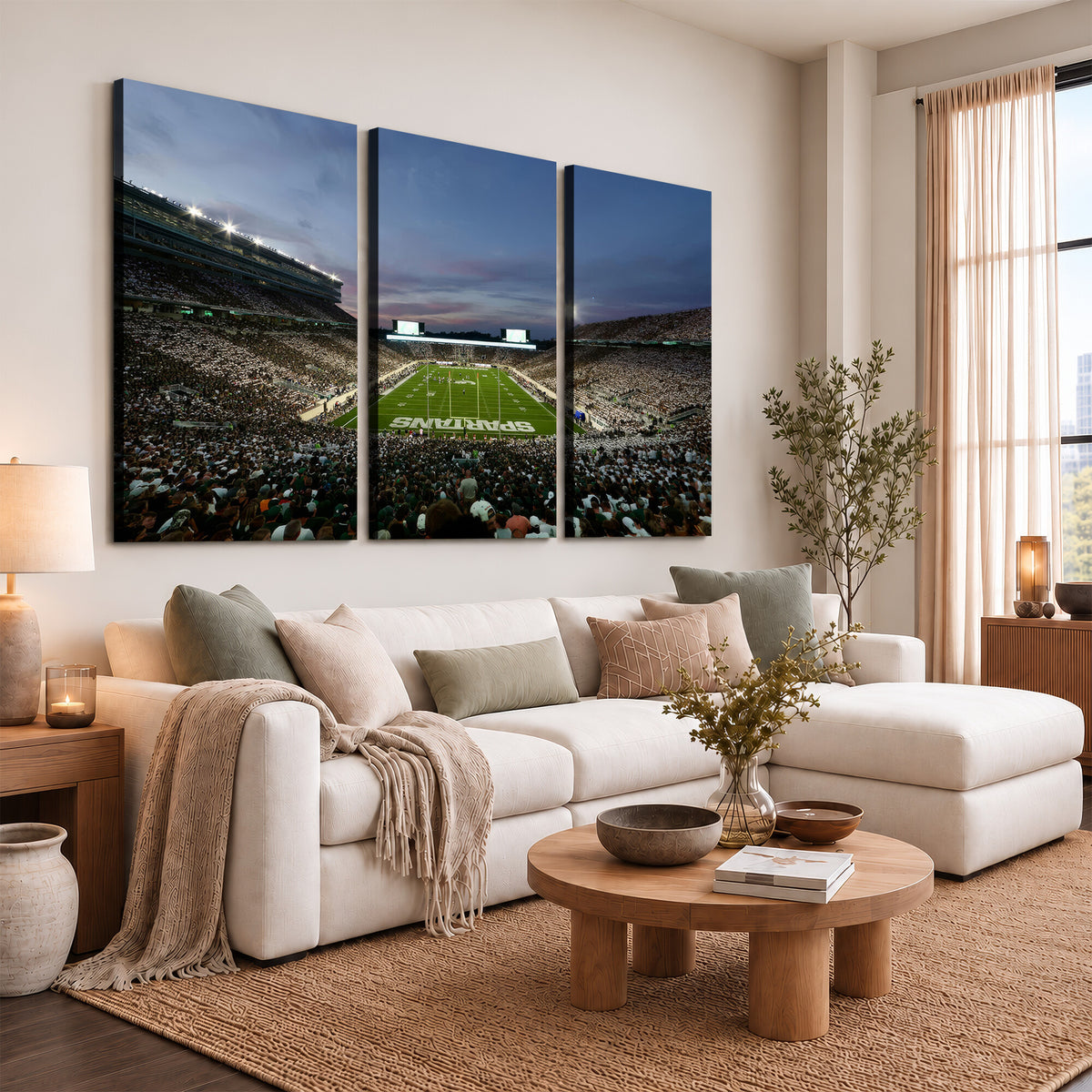 90831-PAN-FL-20X10 - Michigan State Spartans Football Team Print - East Lansing Spartan Stadium Canvas Print