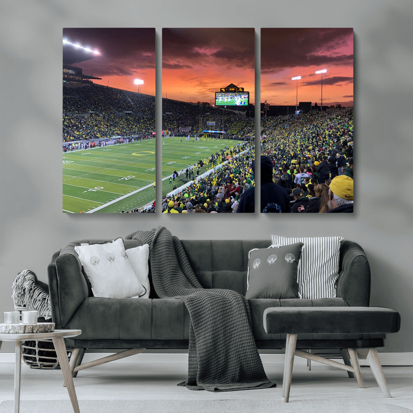 MGV-CV-48X32-3P - Eugene Autzen Stadium Canvas Wall Art Print – Sunset Over Iconic Football Field Wall Decor for Home