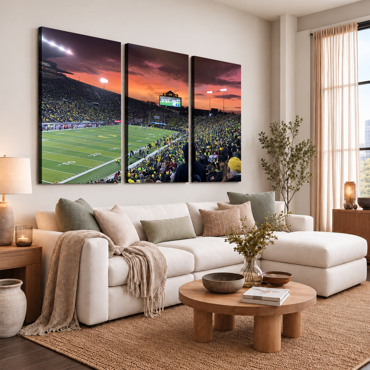 75065-PAN-FL-20X10 - Eugene Autzen Stadium Canvas Wall Art Print – Sunset Over Iconic Football Field Wall Decor for Home