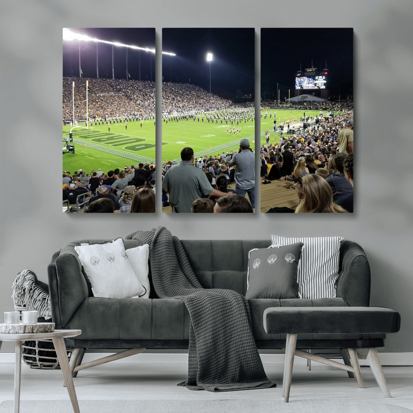 MGV-CV-48X32-3P - Purdue University Boilermakers Football Team Print - West Lafayette Ross-Ade Stadium Wall Art Canvas