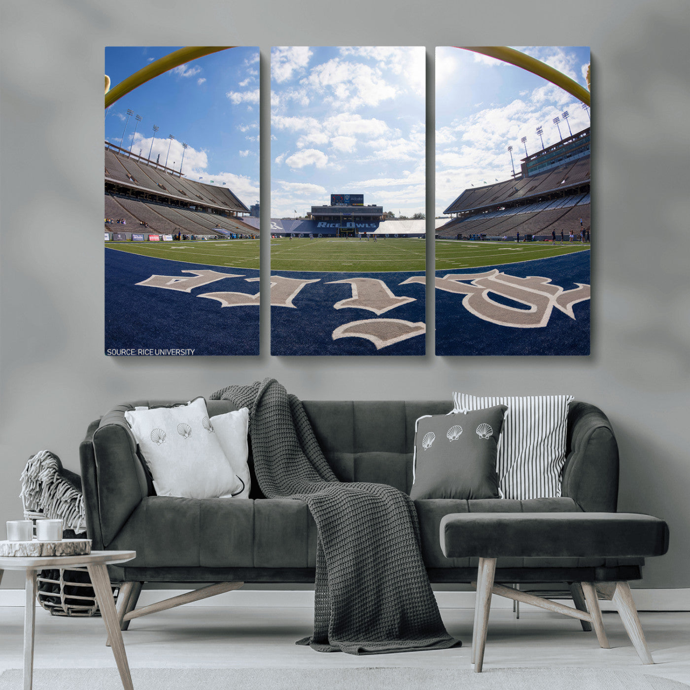 MGV-CV-48X32-3P - Rice University Owls Football Team Print - Houston Rice Stadium Wall Art Canvas Print