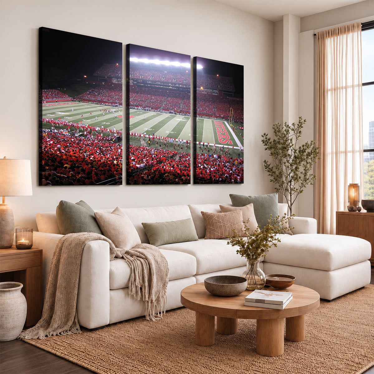 53225-PAN-FL-20X10 - Rutgers University Scarlet Knights Football Team Print - Piscataway SHI Stadium Wall Art Canvas