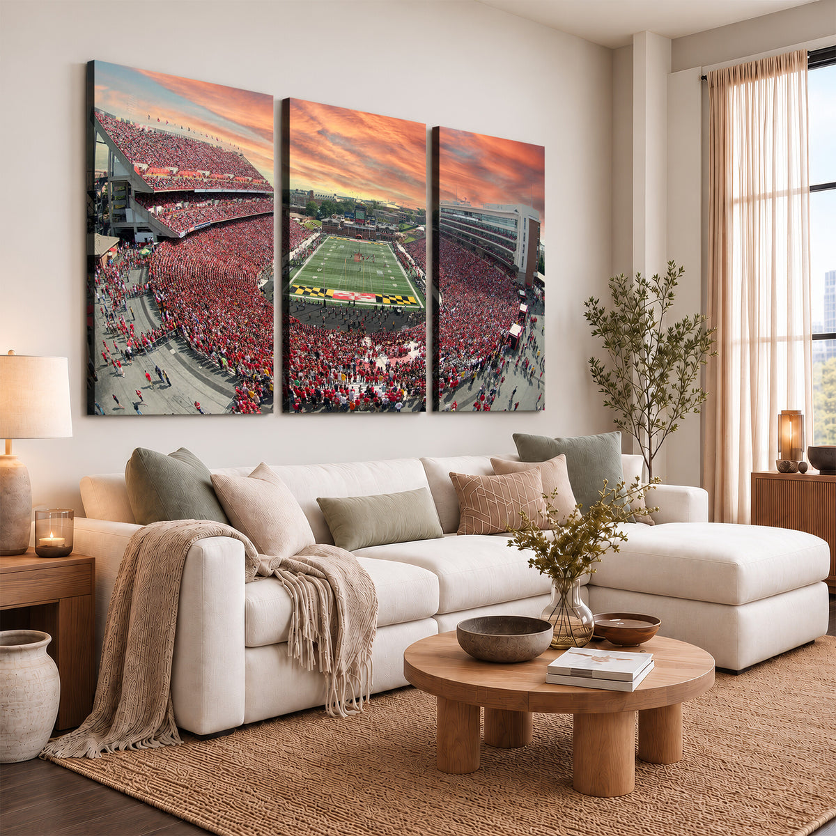 24140-PAN-FL-20X10 - University of Maryland Terrapins Football Team Print - College Park SECU Stadium Wall Art Canvas