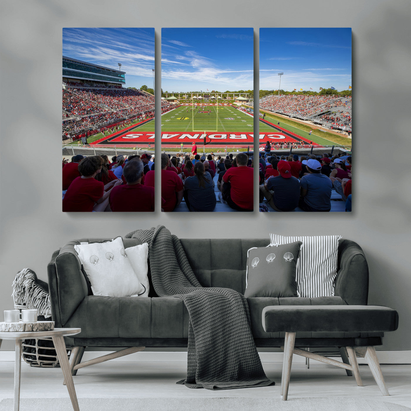 MGV-CV-48X32-3P - Ball State Cardinals Football Team Print - Muncie Scheumann Stadium Wall Art Canvas Print