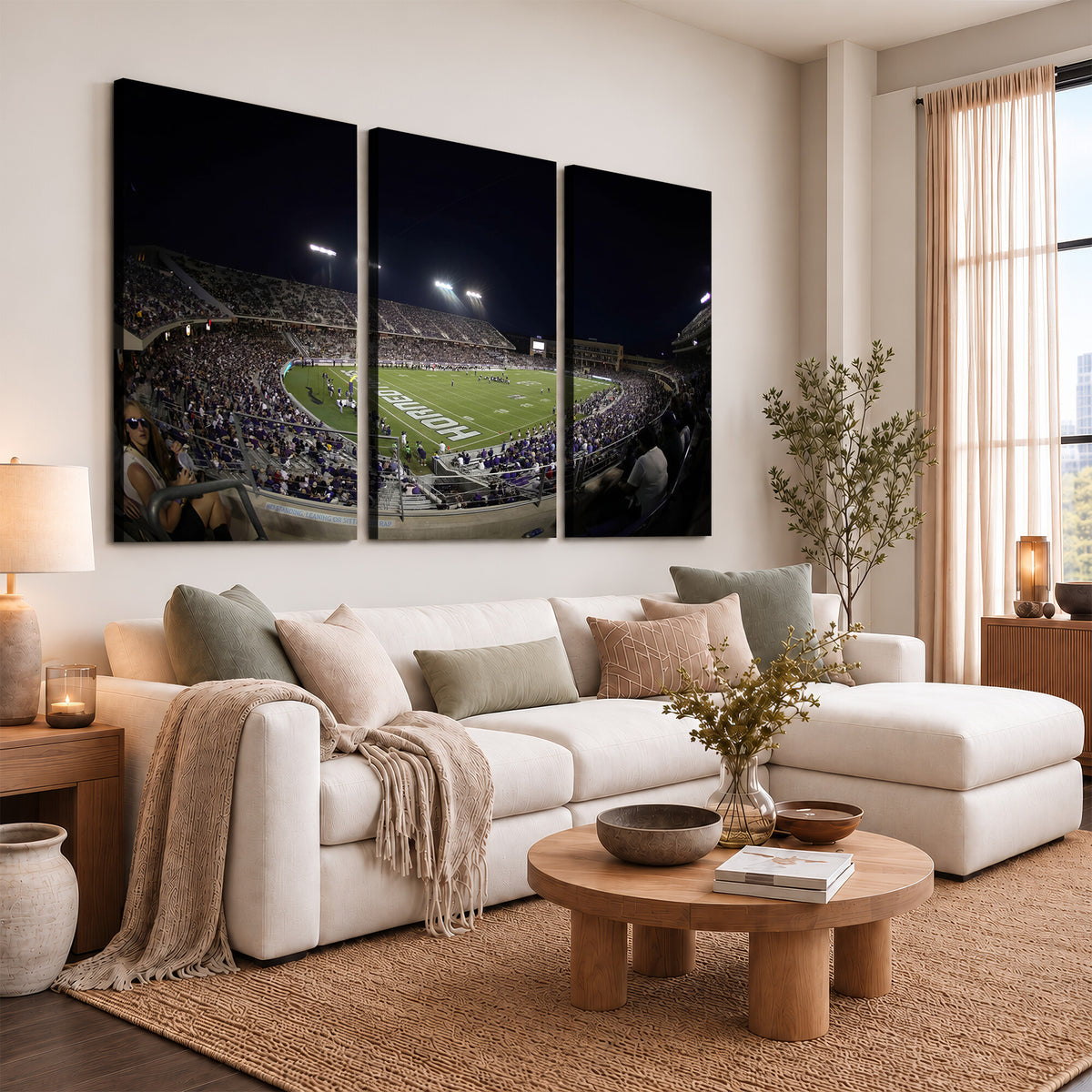 59222-PAN-FL-20X10 - TCU Horned Frogs Football Team Print - Fort Worth Amon G. Carter Stadium Wall Art Canvas Print.