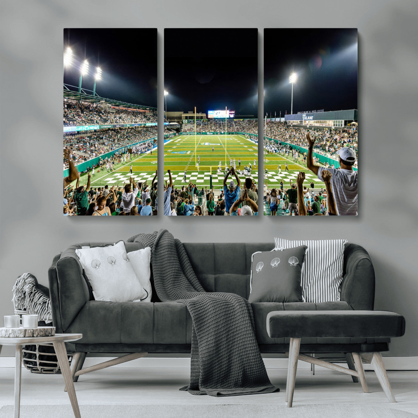 MGV-CV-48X32-3P - The Tulane University Green Wave Football Team Print - New Orleans Yulman Stadium Wall Art Canvas