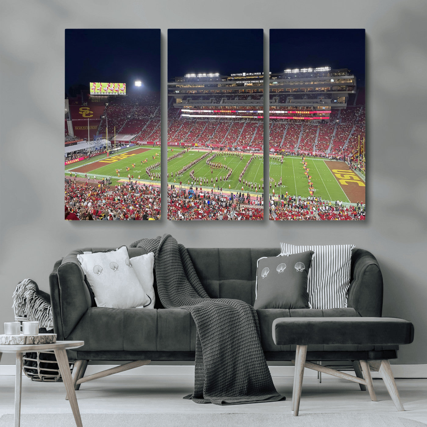 MGV-CV-48X32-3P - The University of Southern California USC Trojans Football Team Print - Los Angeles Memorial