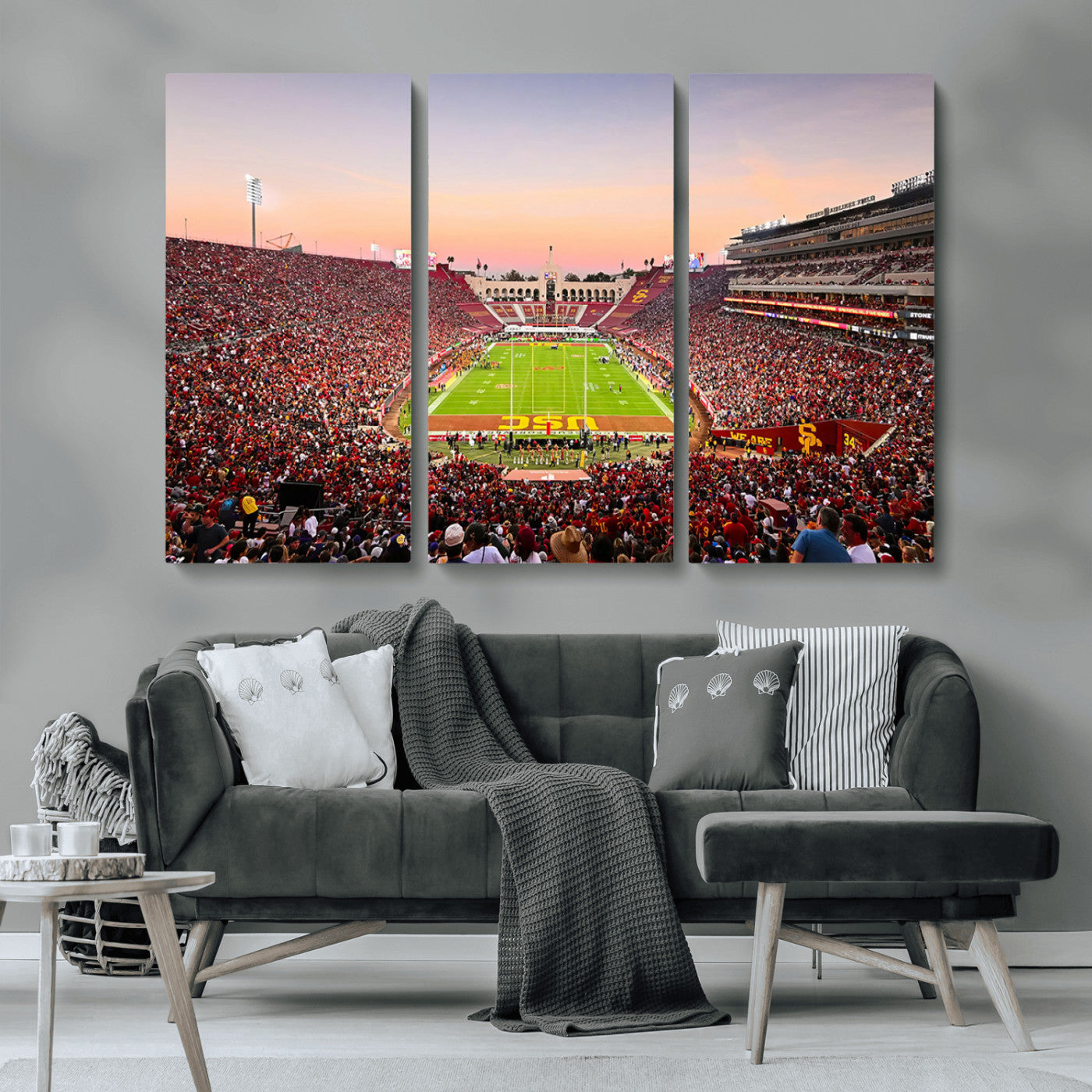 MGV-CV-48X32-3P - The University of Southern California USC Trojans Football Team Print - Los Angeles Memorial