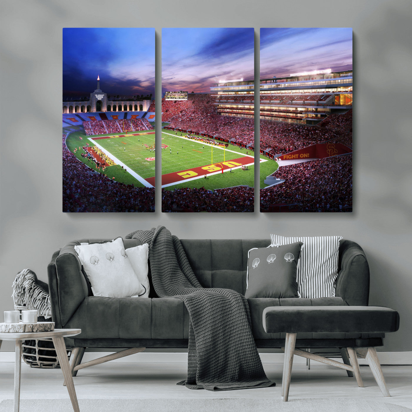 MGV-CV-48X32-3P - The University of Southern California USC Trojans Football Team Print - Los Angeles Memorial