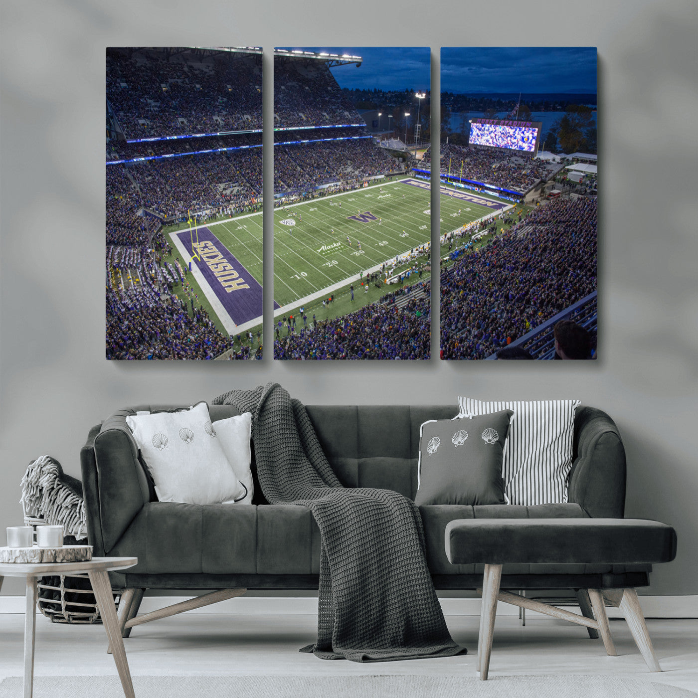 MGV-CV-48X32-3P - The University of Washington Huskies Football Team Print - Seattle Husky Stadium Wall Art Canvas