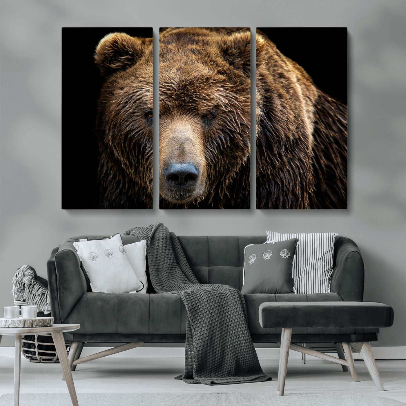 MGV-CV-48X32-3P - Grizzly Brown Bear Canvas Wall Art, Wildlife Animal Canvas Artwork Bear Print, Bear Wall Art Print,