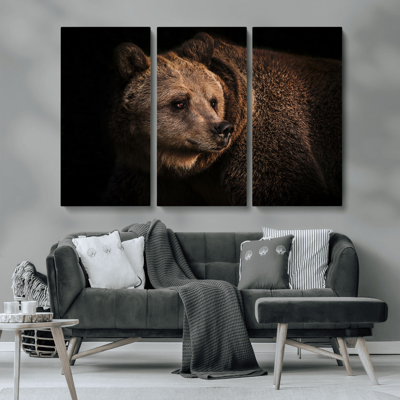 MGV-CV-48X32-3P - Wild Grizzly 399 Bear Canvas Wall Art Print, Bear Animal Canvas Artwork Print, Black Bear Wall Art