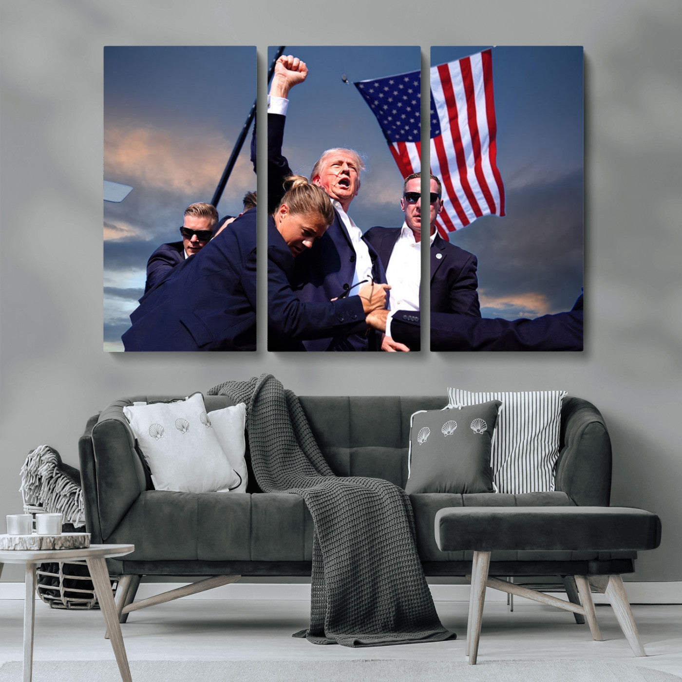 MGV-CV-48X32-3P - Donald Trump Assassination Attempt Wall Art Print, Trump Historic Footage - Iconic Reaction by Trump