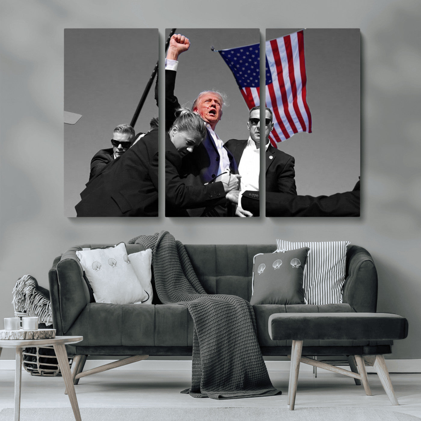 MGV-CV-48X32-3P - Donald Trump Assassination Attempt Wall Art Print, Trump Historic Footage - Iconic Reaction by Trump