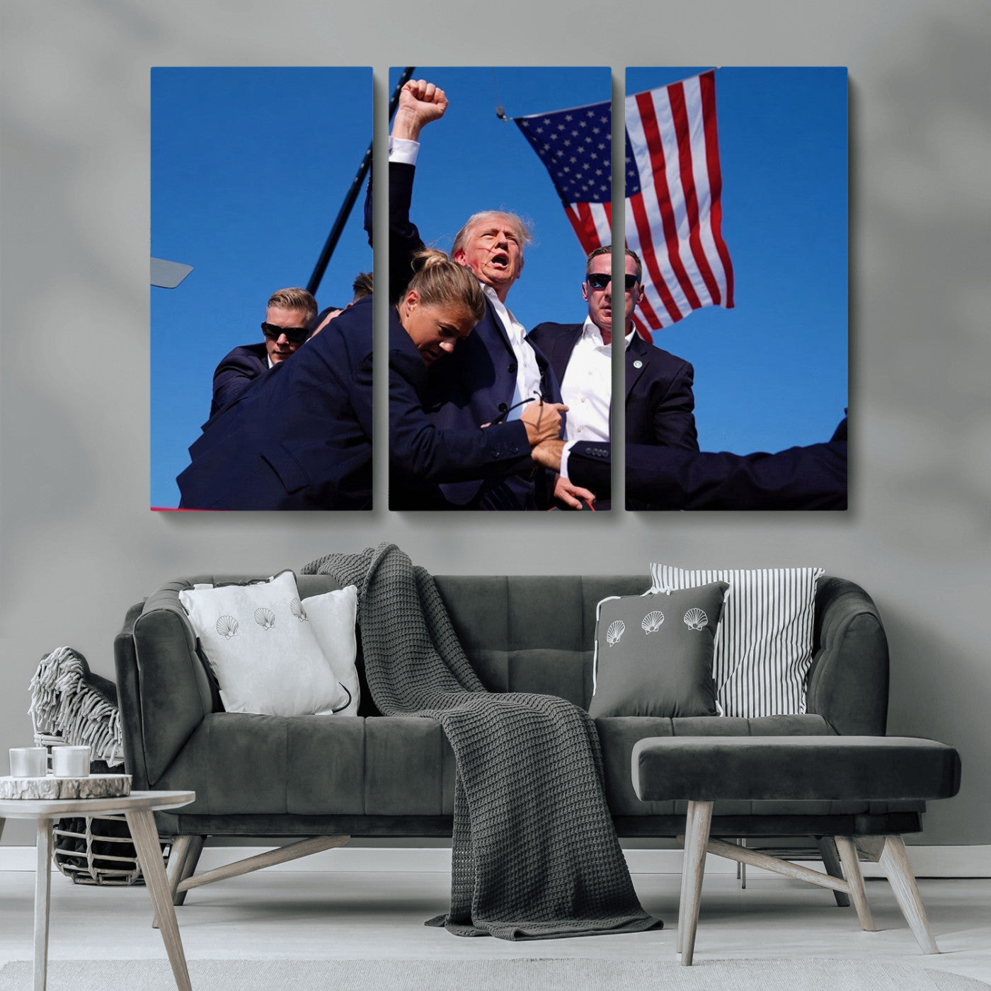 MGV-CV-48X32-3P - Donald Trump Assassination Attempt Wall Art Print, Trump Historic Footage - Iconic Reaction by Trump