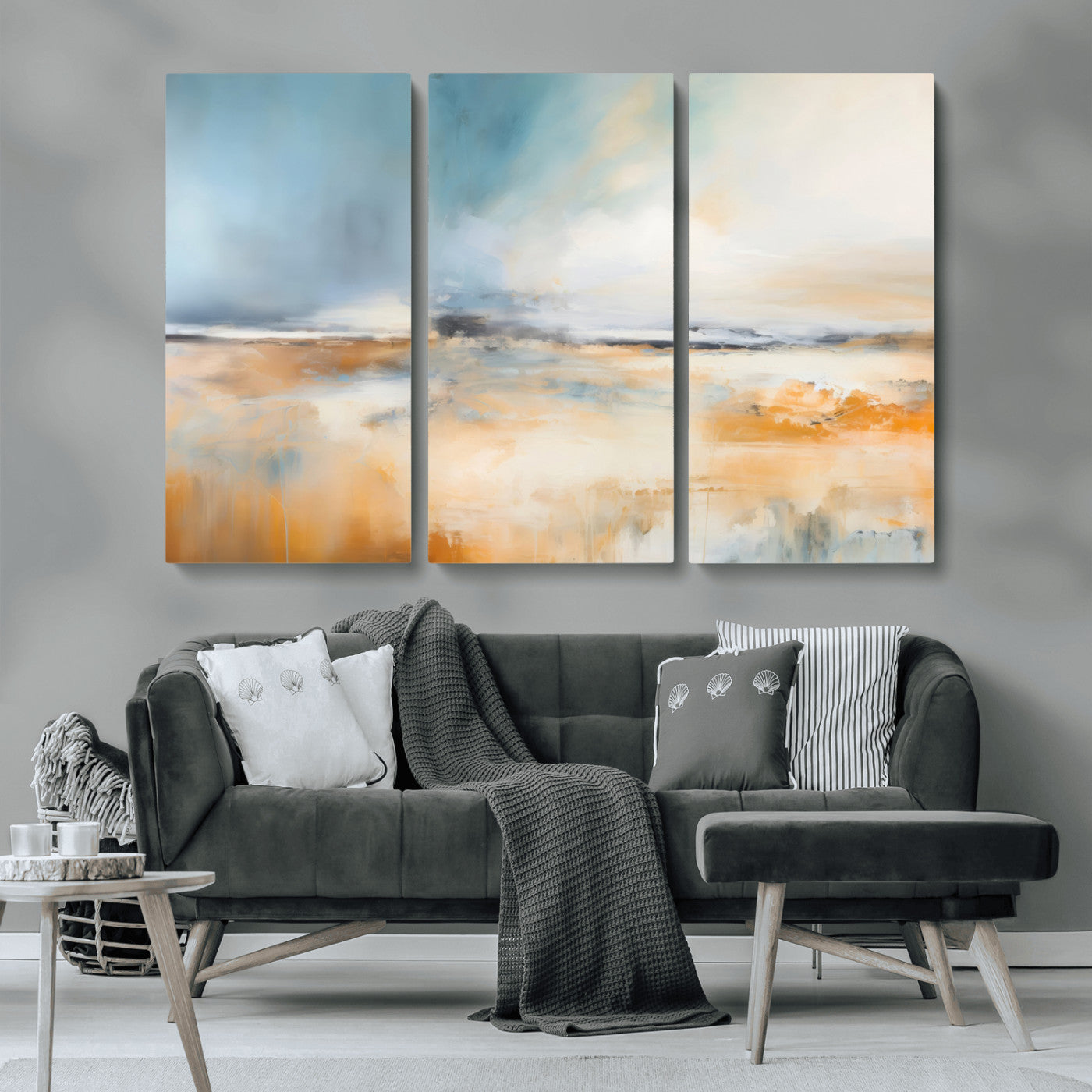 -Abstract Landscape Wall Art Canvas Print - Warm Tones of Orange and Blue, Modern Framed Art for Home