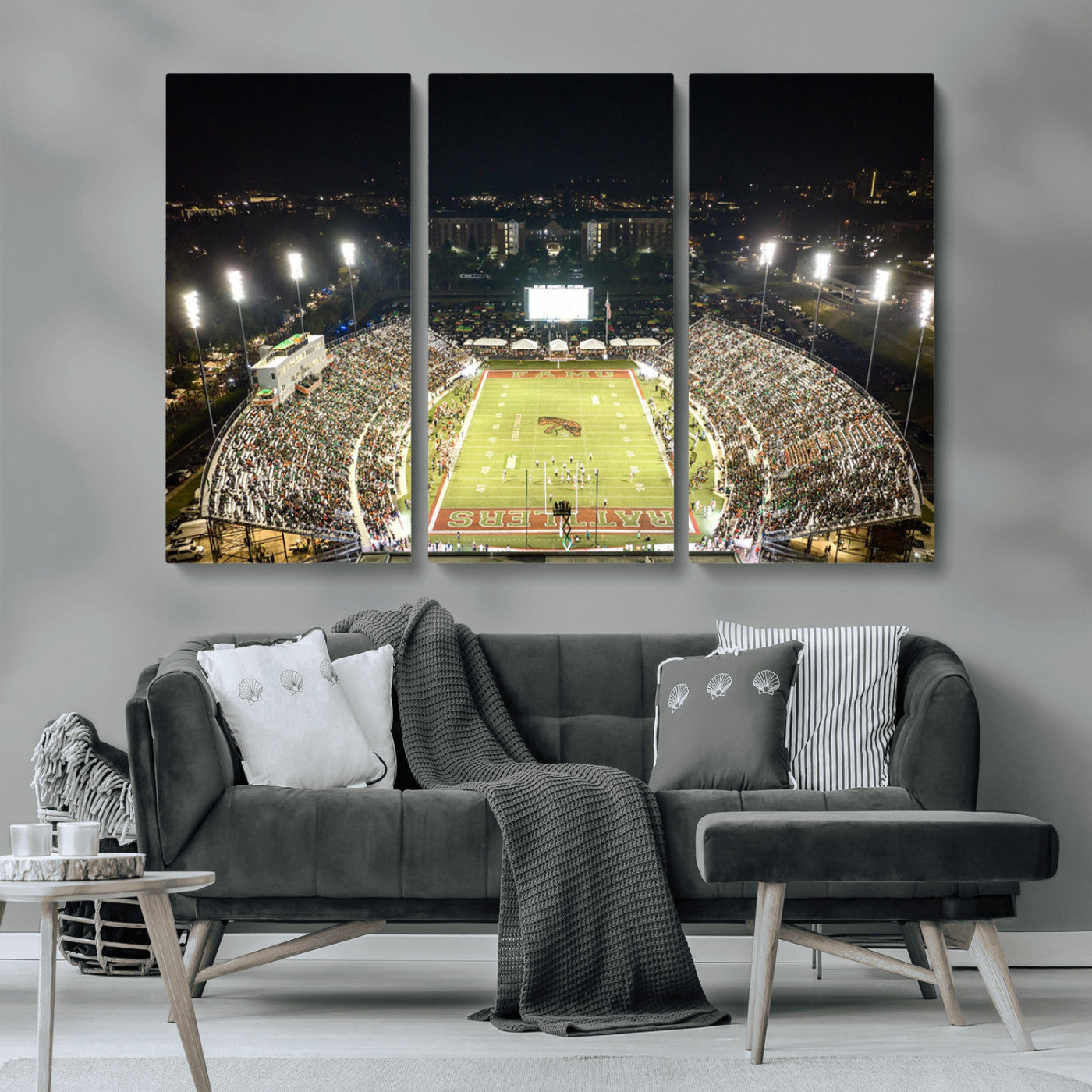 MGV-CV-48X32-3P - Florida A&M Rattlers Football Team Print - Tallahassee Bragg Memorial Stadium Wall Art Canvas Print
