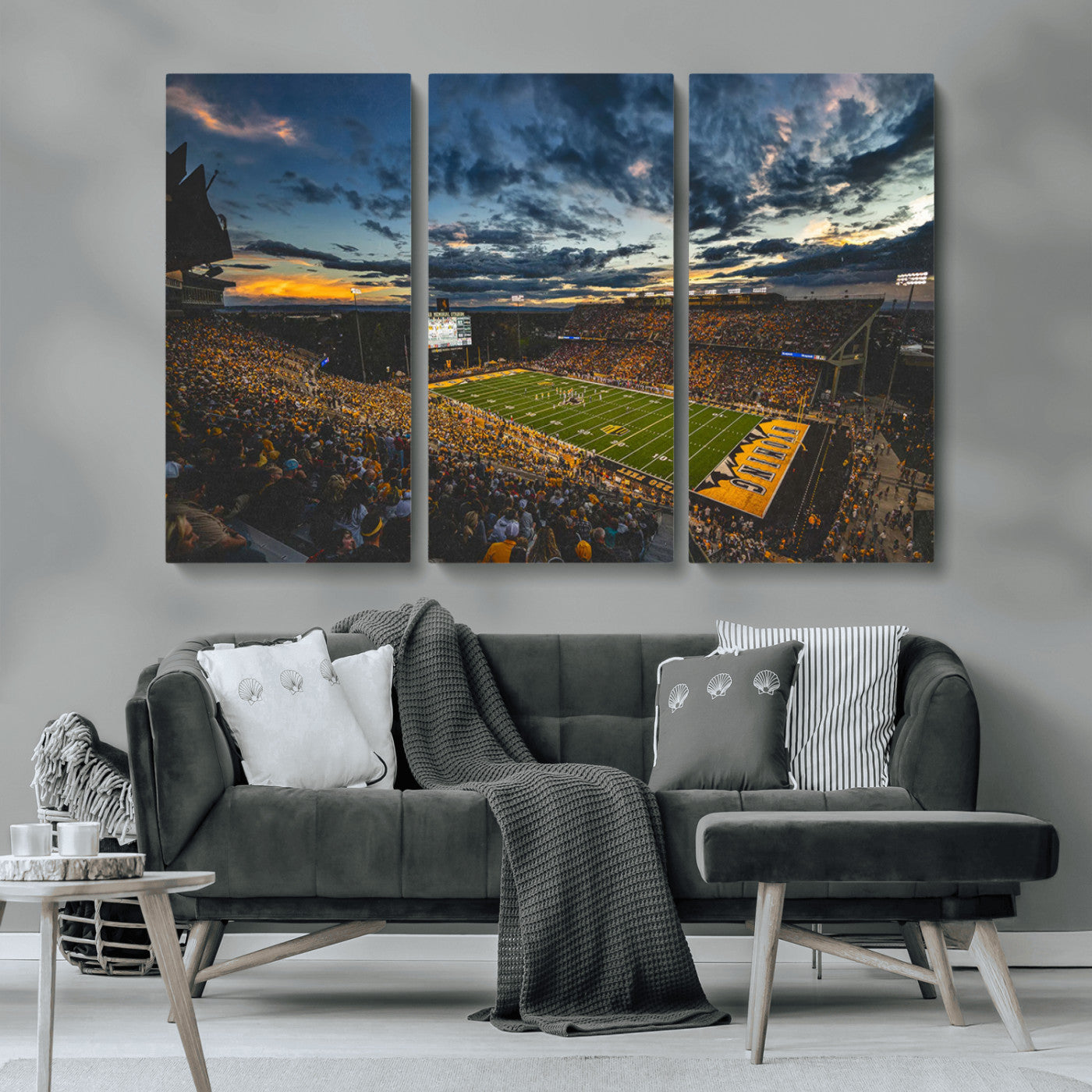 MGV-CV-48X32-3P - University of Wyoming Cowboys Football Team Print - Laramie War Memorial Stadium Wall Art Canvas