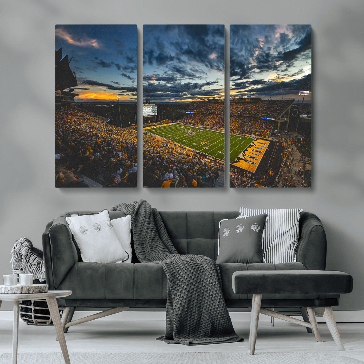MGV-CV-48X32-3P - University of Wyoming Cowboys Football Team Print - Laramie War Memorial Stadium Wall Art Canvas
