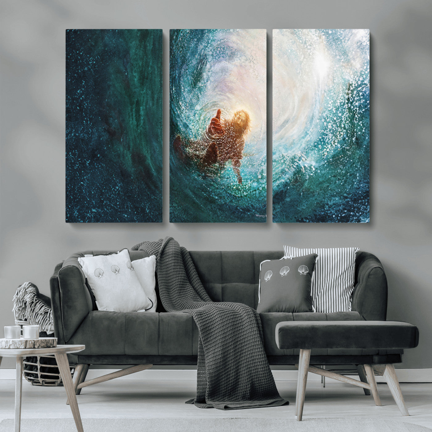MGV-CV-48X32-3P - Powerful Jesus Canvas Print - Hand of Salvation, Inspirational Wall Art - Framed, Ready to Hang for