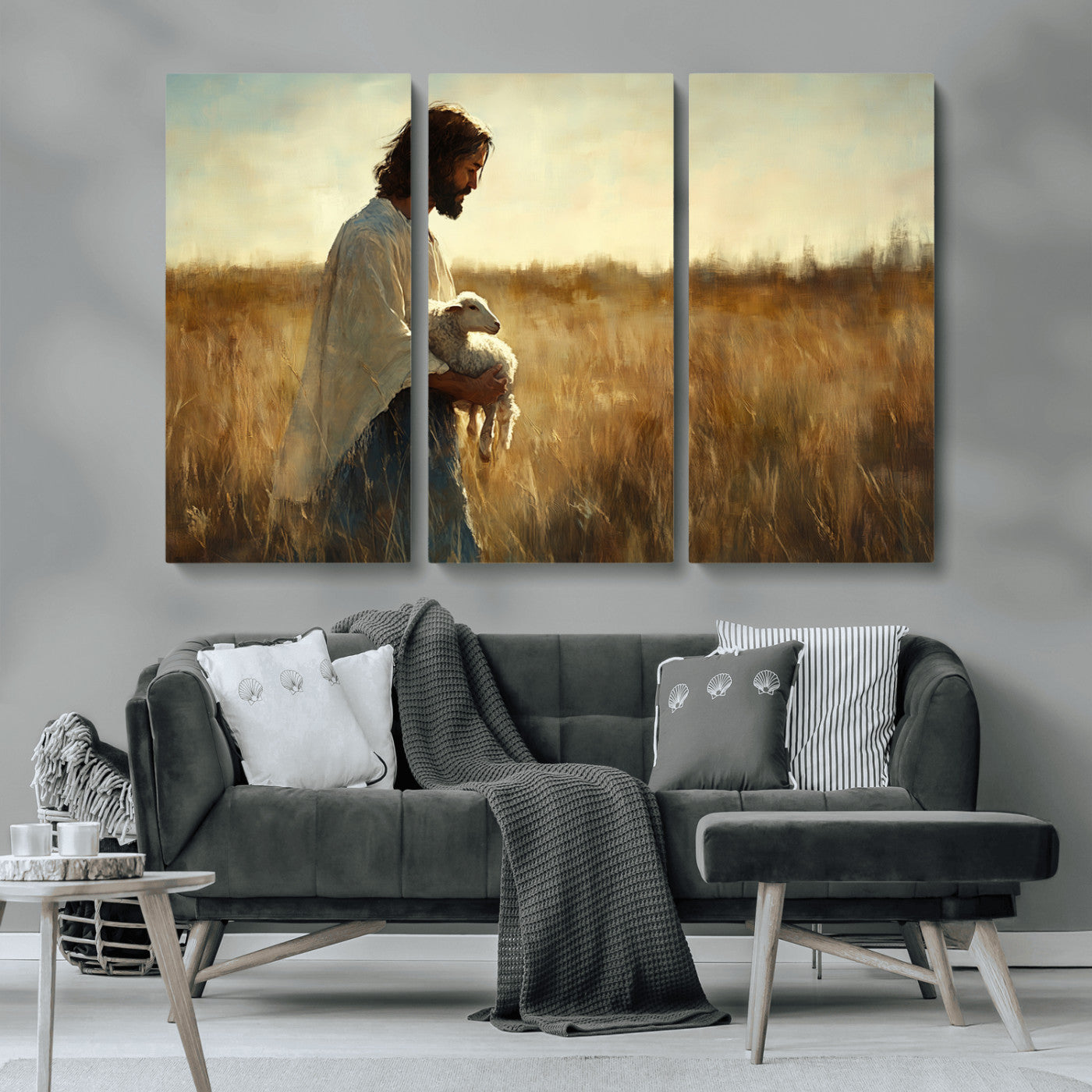 MGV-CV-48X32-3P - Jesus the Good Shepherd Wall Art Canvas Print - Inspirational Christian Religious Print for Prayer
