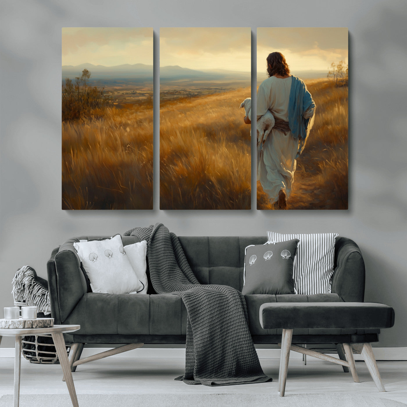 MGV-CV-48X32-3P - Jesus the Good Shepherd Wall Art Canvas Print - Inspirational Christian Religious Print for Prayer