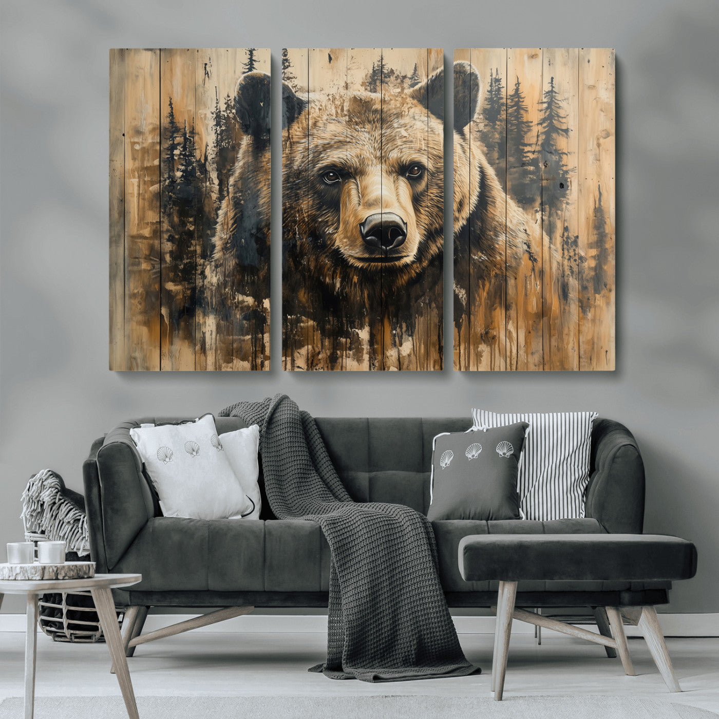 MGV-CV-48X32-3P - Majestic Grizzly 399 Bear Wall Art | 3-Panel Rustic Canvas Print for Living Room, Office, or Cabin