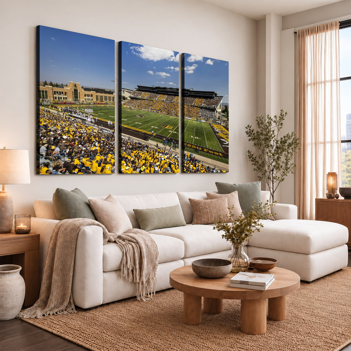 75112-MGV-CV-36X24 - University of Wyoming Cowboys Football Team Print, Laramie, Home Bar Wall Decor