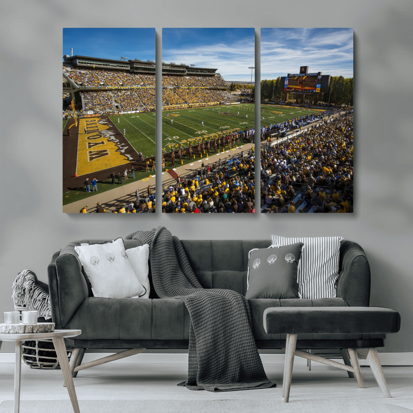 MGV-CV-48X32-3P - University of Wyoming Cowboys Football Team Print - Laramie Jonah Field War Memorial Stadium Wall