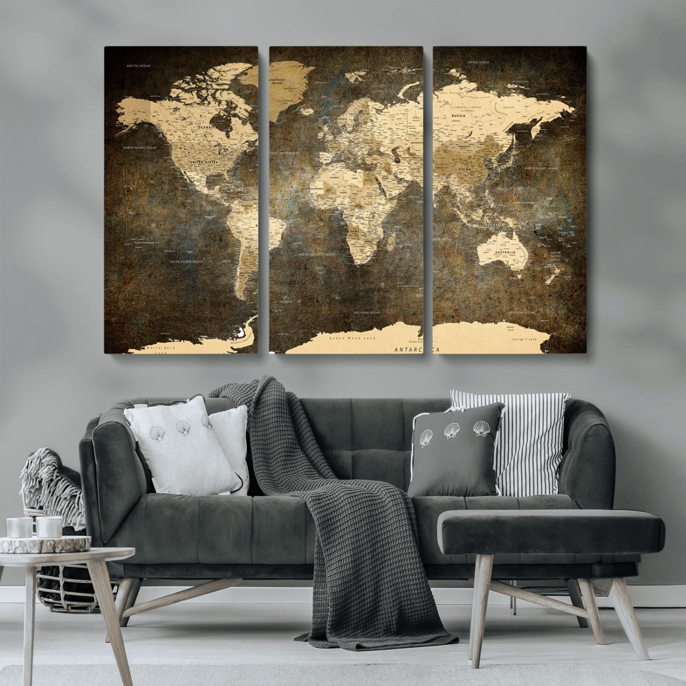 MGV-CV-48X32-3P - Push Pin World Map Canvas Print – Framed Wall Art for Couples to Track Their Travels – Anniversary