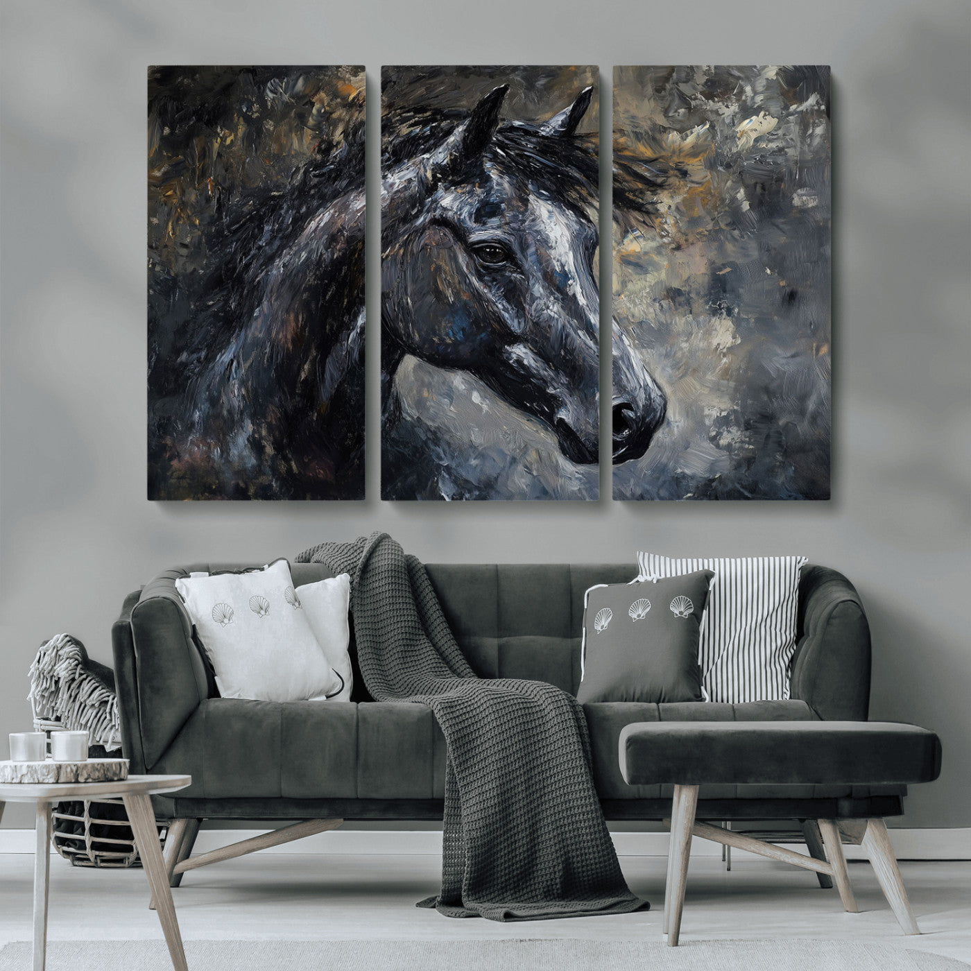 MGV-CV-48X32-3P - Large Abstract Horse Wall Art Canvas Print | Farmhouse Wall Decor | Rustic Horse Art | Western Cabin