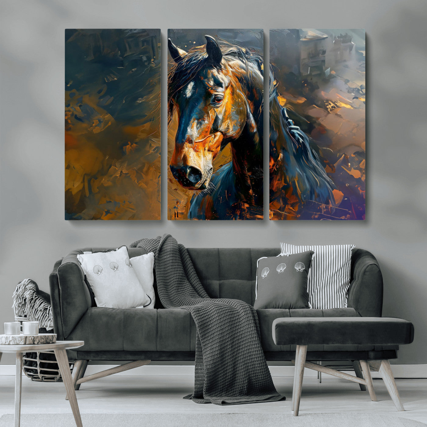 MGV-CV-48X32-3P - Abstract Horse Wall Art Canvas Print | Farmhouse Wall Decor | Western Cabin Art | Rustic Horse Decor