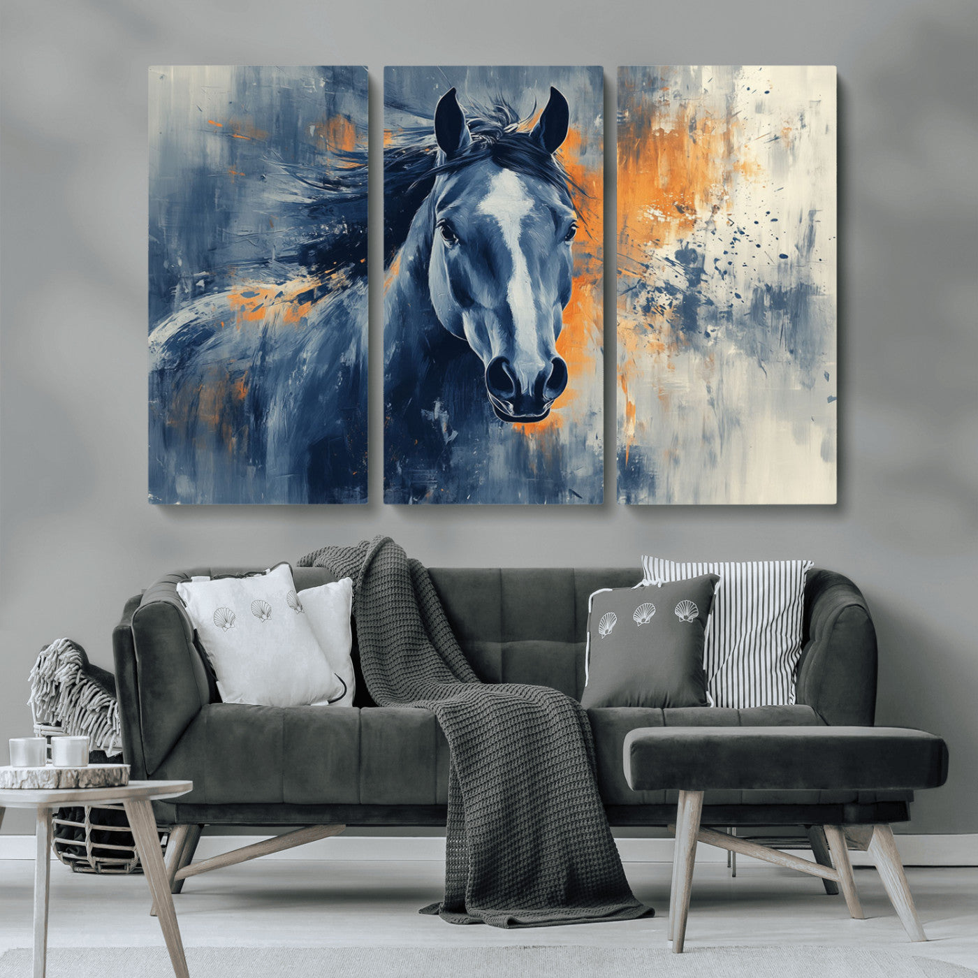 MGV-CV-48X32-3P - Abstract Blue Horse Wall Art Print Canvas | Horse Wall Art Print | Western Decor for Farmhouse |