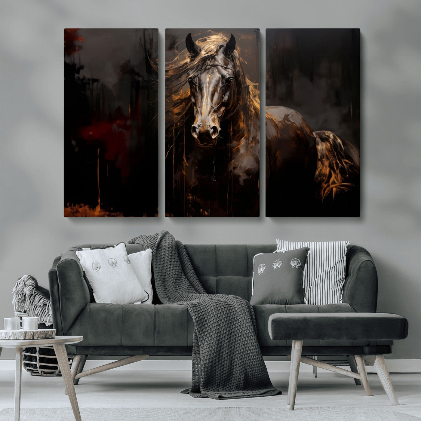 MGV-CV-48X32-3P - Abstract Black Horse Canvas Print for Farmhouse Wall Art | Abstract Equine Wall Art | Western Decor