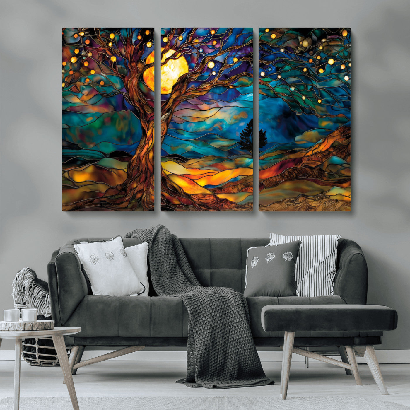MGV-CV-48X32-3P - Tree of Life Wall Art - Yggdrasil Tree of Life Canvas Print - Vibrant Moonlit Tree Wall Art,  Tree