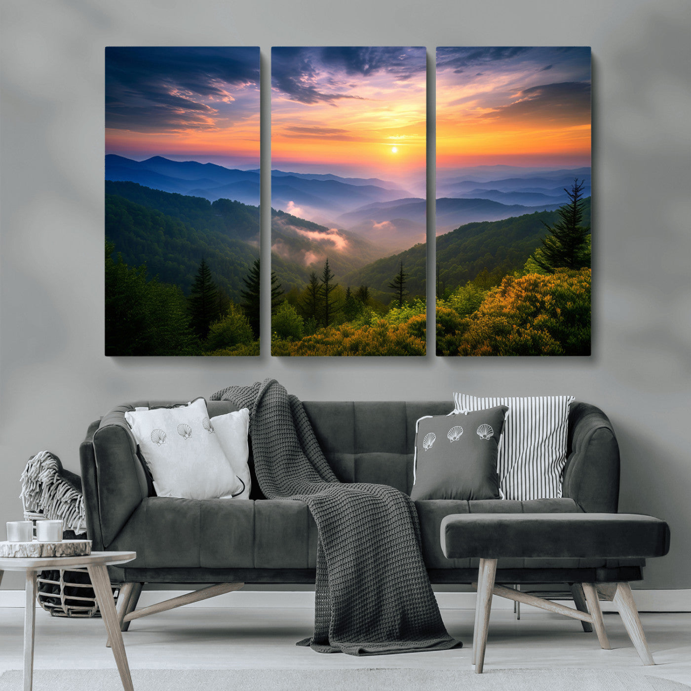 MGV-CV-48X32-3P - Majestic Mountain Sunrise Print | Landscape Wall Art | Canvas Print Ready to Hang | Farmhouse Wall
