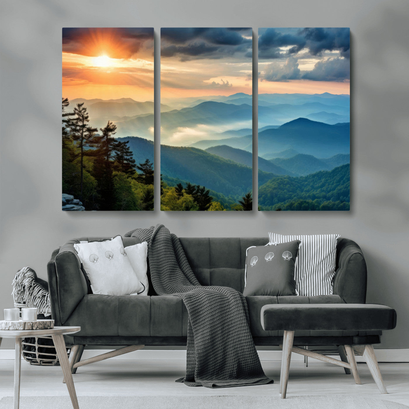 MGV-CV-48X32-3P - Sunrise Over Mountain Range Wall Art Canvas Print, Farmhouse Wall Decor, Cabin Wall Art