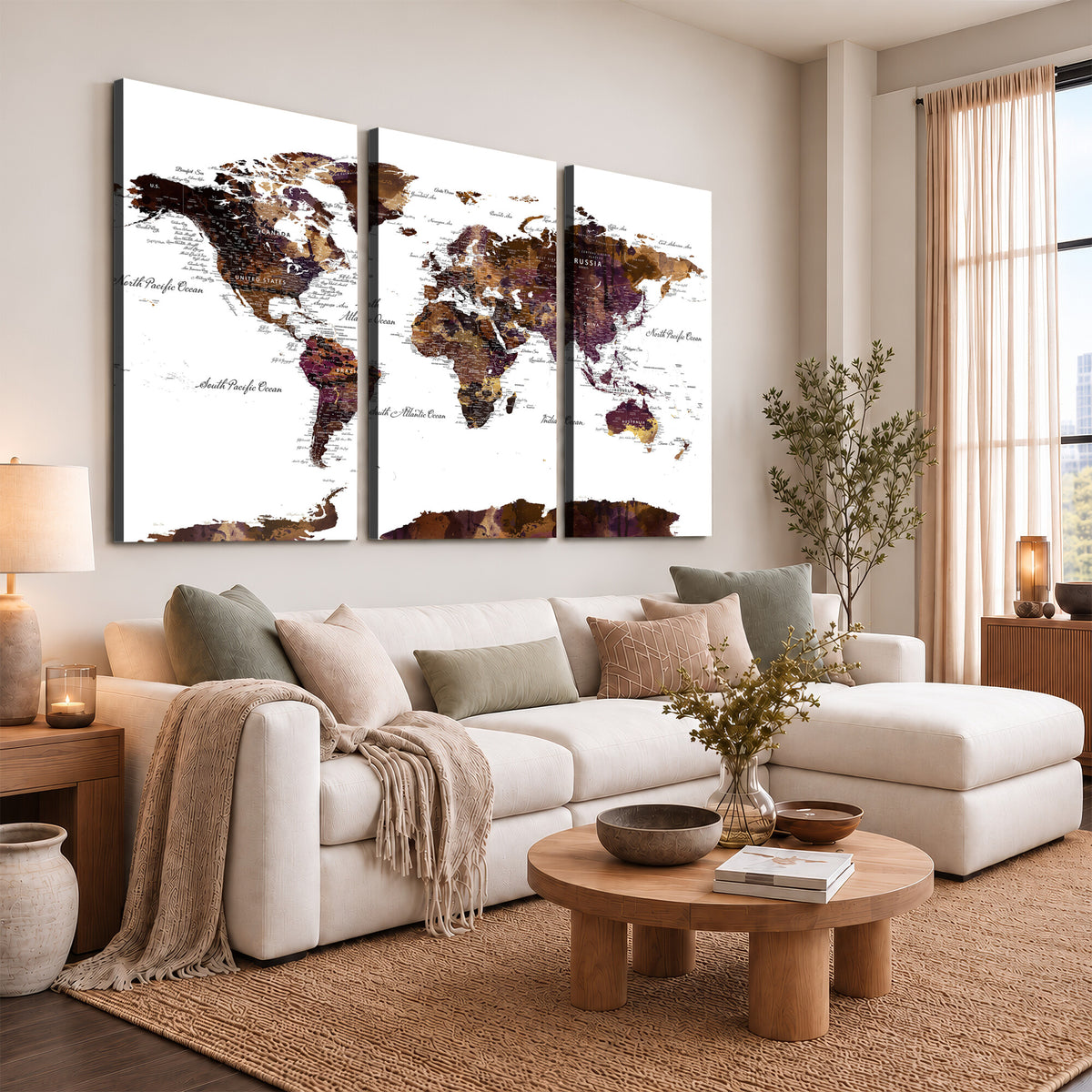 50611-PAN-FL-20X10 - World Map Canvas Print | Detailed Map of the World Wall Art