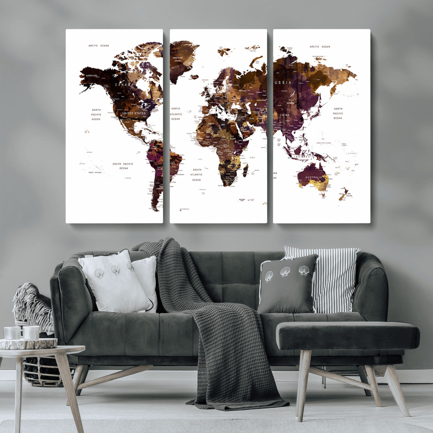MGV-CV-48X32-3P - Push Pin World Map Canvas Print – Framed Wall Art for Couples to Track Their Travels – Anniversary