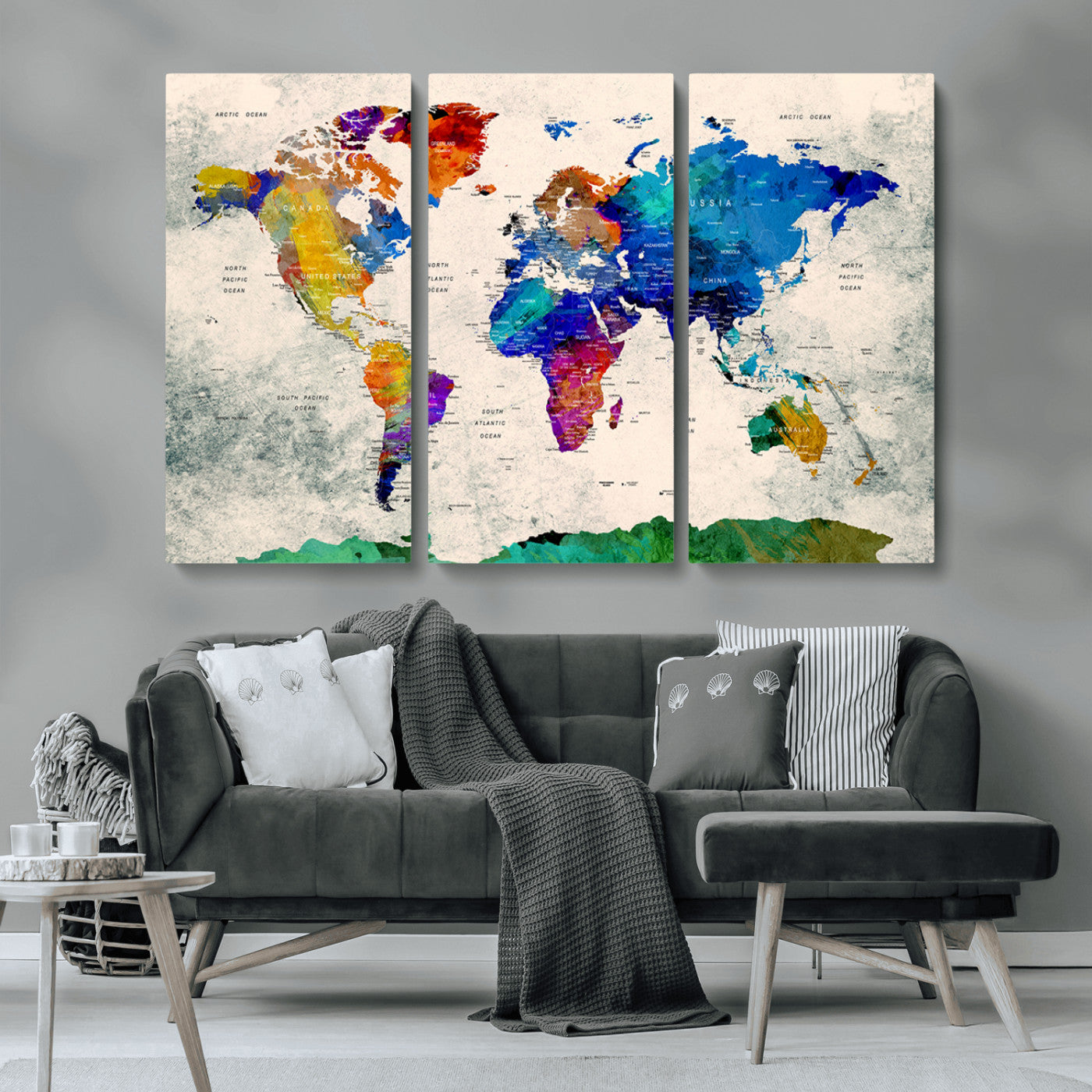 MGV-CV-48X32-3P - Push Pin World Map Canvas Print – Framed Wall Art for Couples to Track Their Travels – Anniversary