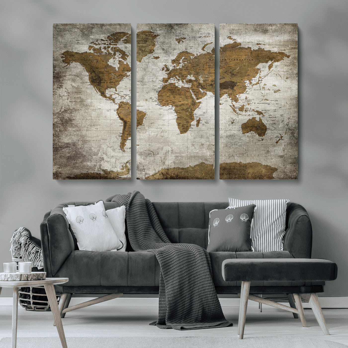 MGV-CV-48X32-3P - Push Pin World Map Canvas Print – Framed Wall Art for Couples to Track Their Travels – Anniversary