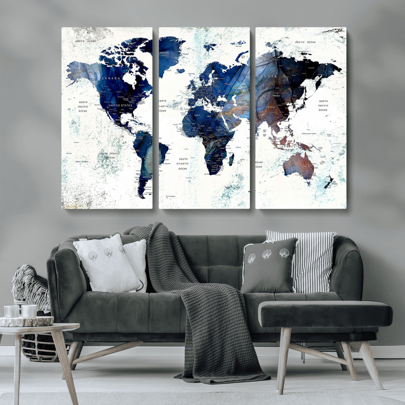 MGV-CV-48X32-3P - Push Pin World Map Canvas Print – Framed Wall Art for Couples to Track Their Travels – Anniversary