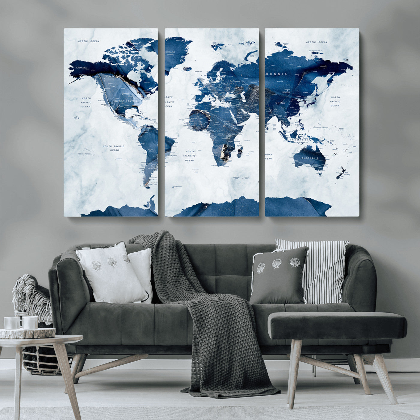 MGV-CV-48X32-3P - Push Pin World Map Canvas Print – Framed Wall Art for Couples to Track Their Travels – Anniversary