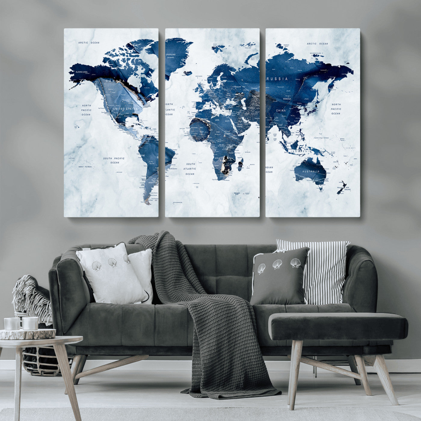 MGV-CV-48X32-3P - World Map Canvas Print – Framed Wall Art Home Adventure Decor