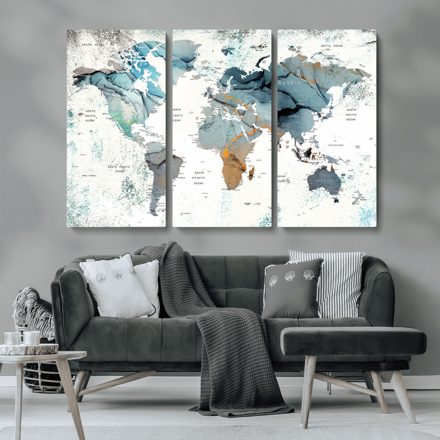 MGV-CV-48X32-3P - Push Pin World Map Canvas Print – Framed Wall Art for Couples to Track Their Travels – Anniversary