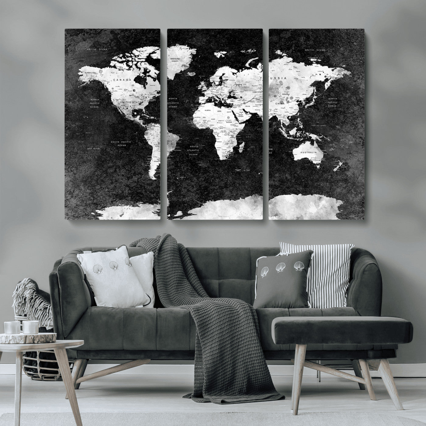 MGV-CV-48X32-3P - Push Pin World Map Canvas Print – Framed Wall Art for Couples to Track Their Travels – Anniversary