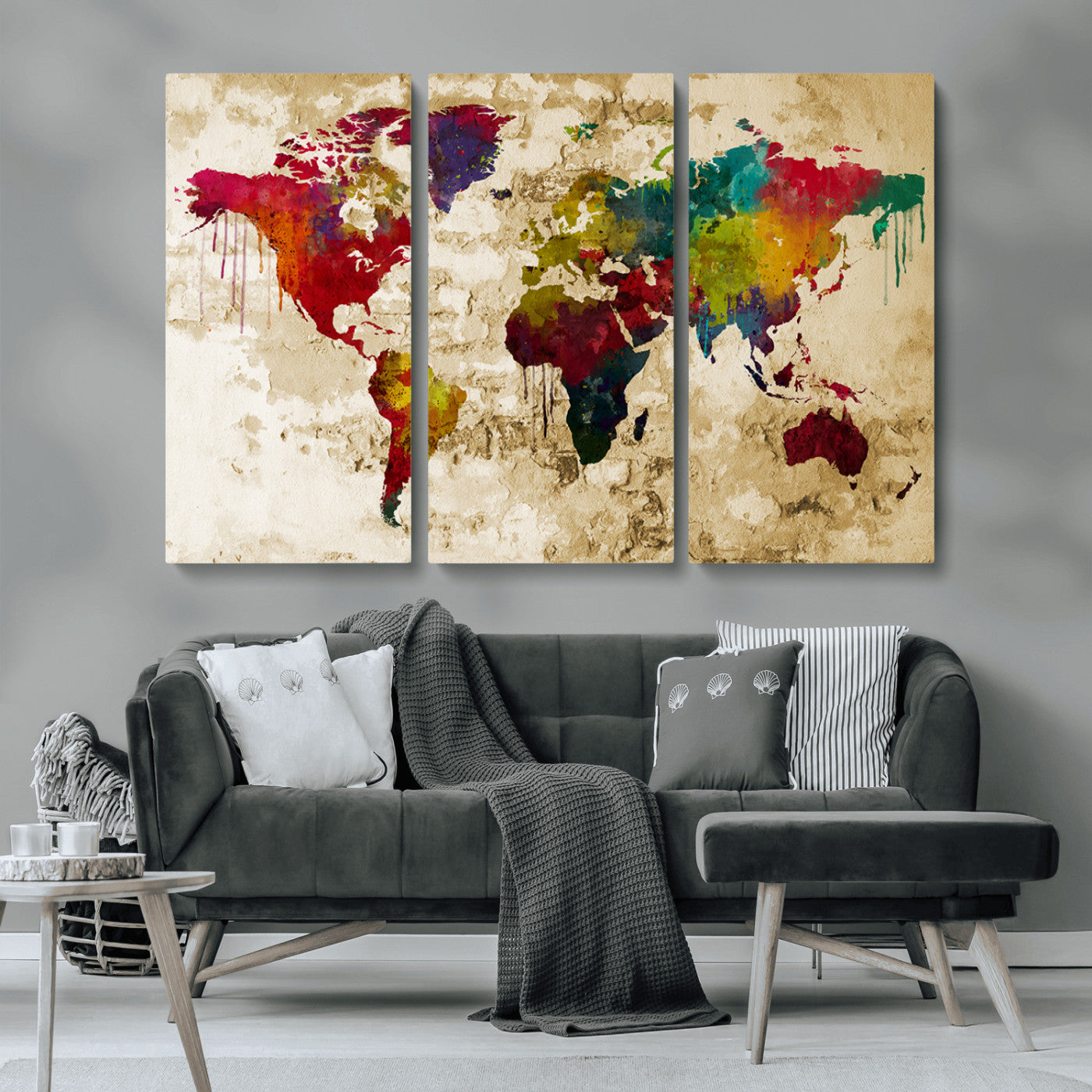 MGV-CV-48X32-3P - Push Pin World Map Canvas Print – Framed Wall Art for Couples to Track Their Travels – Anniversary